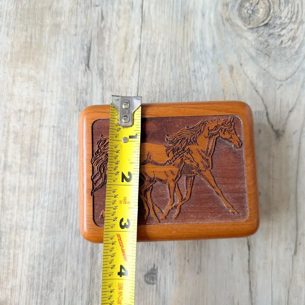 Vintage Horse Wood Jewelry Trinket Box Made in USA Western Equestrian Wilderness